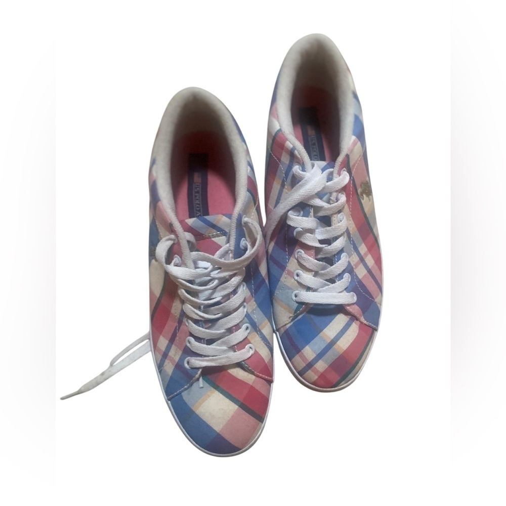 U.S. Polo Assn. Women's Pink Plaid Canvas Slip-On Sneakers Casual